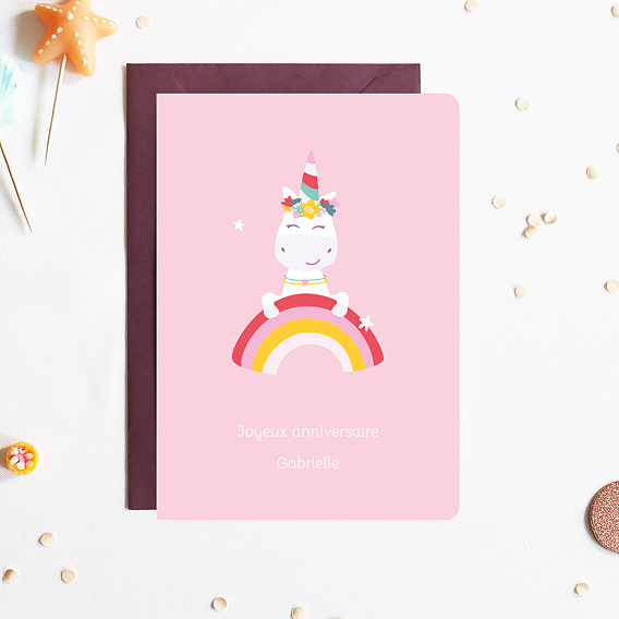Carte anniversaire enfant Licorne Arc-en-ciel Après 4