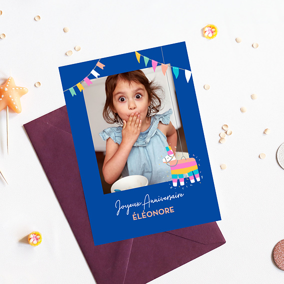 Carte anniversaire enfant Lama Pinata Photo Après 1