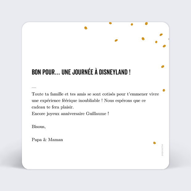 Carte Anniversaire Poussière d'Étoiles - Bon Pour Verso