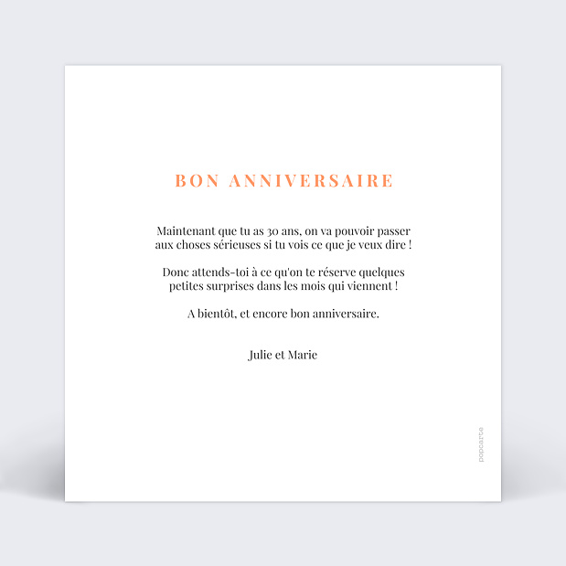 Carte Anniversaire Simplicité Verso