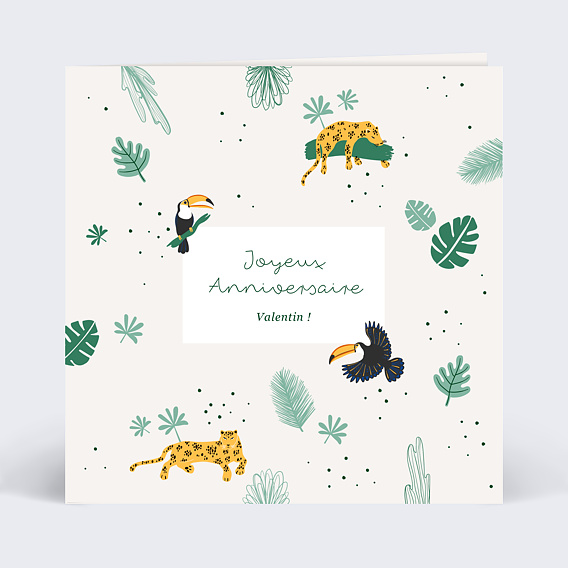Carte anniversaire enfant Jungle Secrète