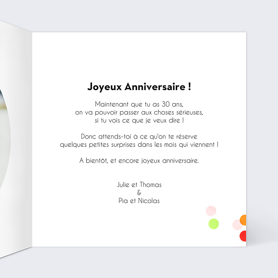 Carte anniversaire Party 30 Intérieur Droit