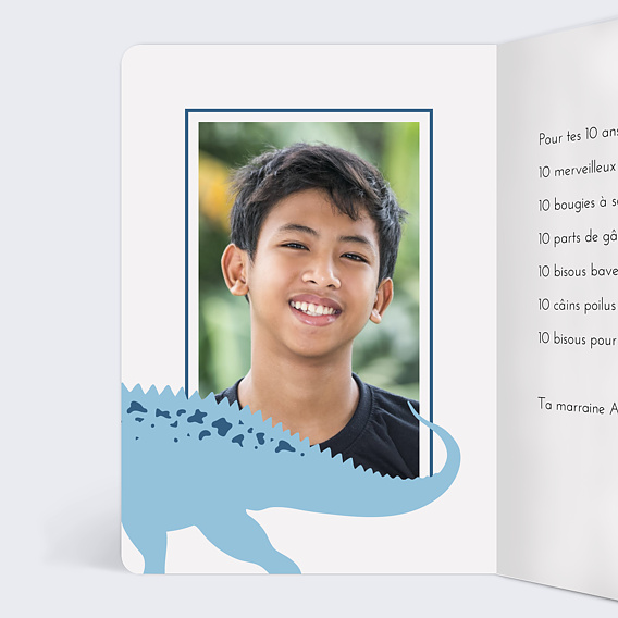 Carte anniversaire enfant Dinosaure et Ballons Intérieur Gauche