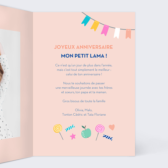 Carte anniversaire enfant Lama Pinata Intérieur Droit