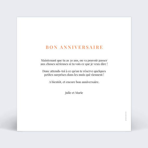 Carte anniversaire Simplicité Verso