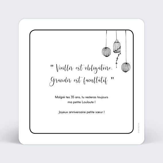 Carte anniversaire Liberté Verso