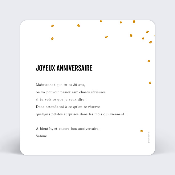 Carte anniversaire adulte Poussière d'Étoiles Verso