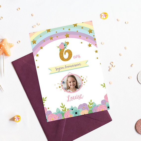 Carte Anniversaire enfant Arc-en-Ciel