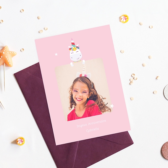 Carte Anniversaire enfant Licorne Arc-en-ciel Photo