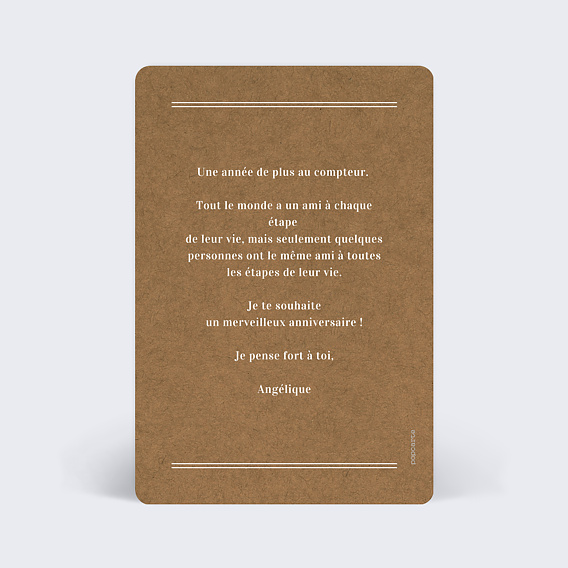 Carte anniversaire Bohème Verso