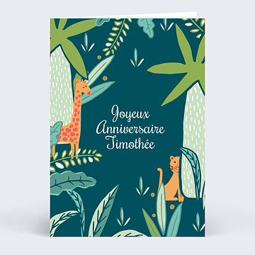 Carte Anniversaire enfant Animaux de la Jungle