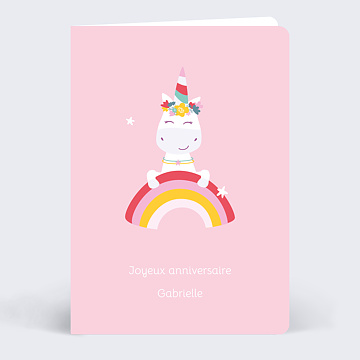 Carte Anniversaire enfant Licorne Arc-en-ciel