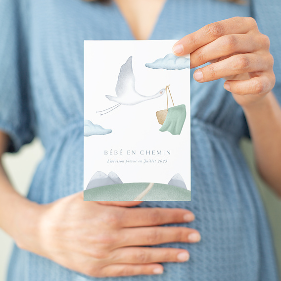 Carte annonce de grossesse Fleur de lys et sa pochette