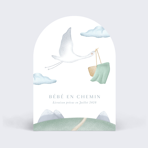 Carte annonce grossesse Cigogne Élégante