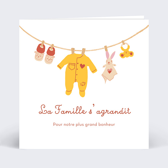 Carte annonce grossesse Corde à linge