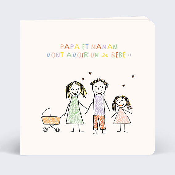 Carte annonce grossesse Dessin papa et maman fille