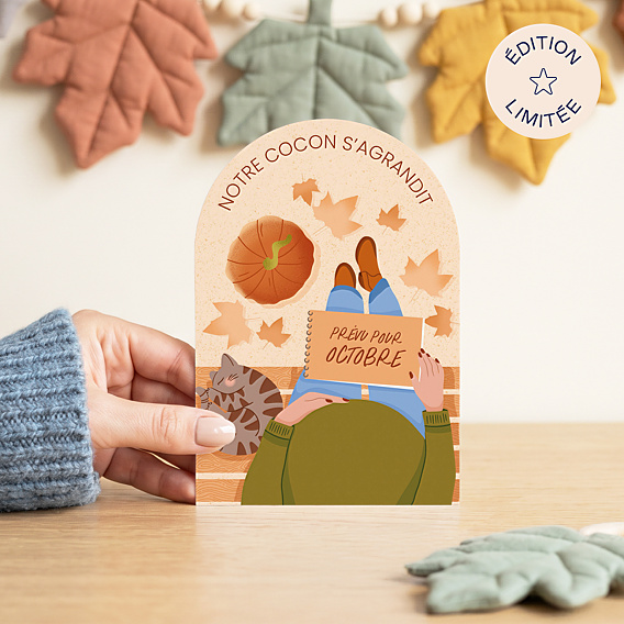 Carte Annonce Grossesse Feuille d’automne - Marion Blanc x Popcarte