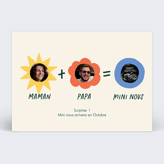 Carte annonce grossesse Papa + Maman colorée