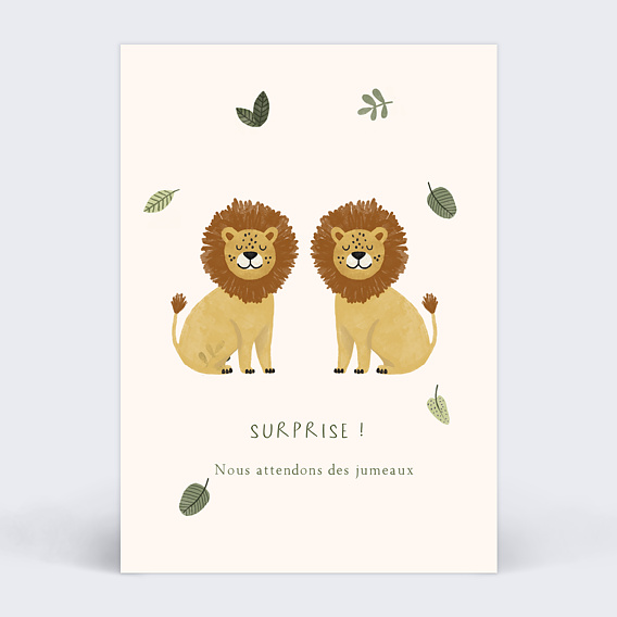 Carte annonce grossesse Petits Lions Jumeaux