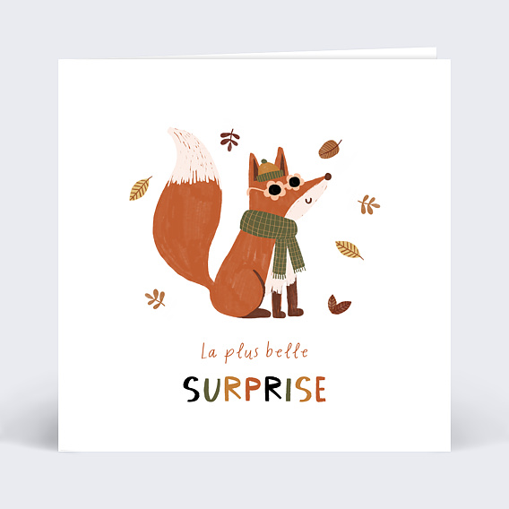 Carte Annonce Grossesse Renard automne