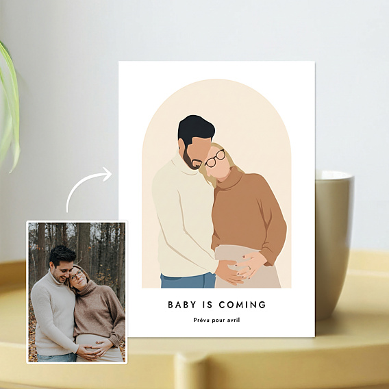 Carte Annonce Grossesse Votre photo en illustration minimaliste