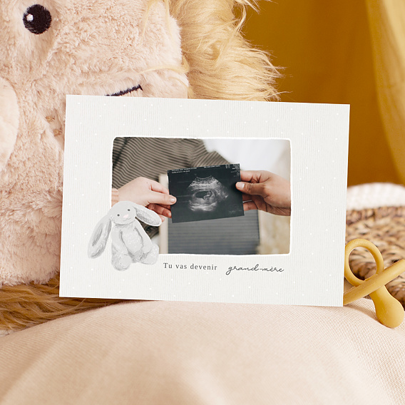 Carte annonce grossesse Petit Lapin Gris Après 4