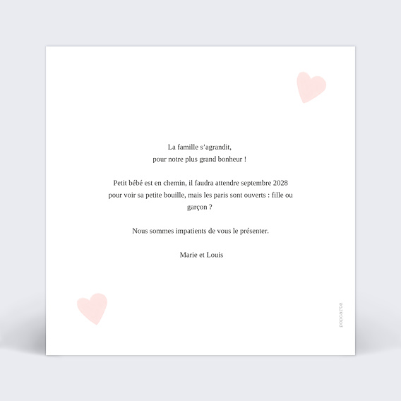 Carte annonce grossesse Cœur Rose Verso