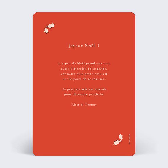 Carte annonce grossesse Bébé Noël Verso