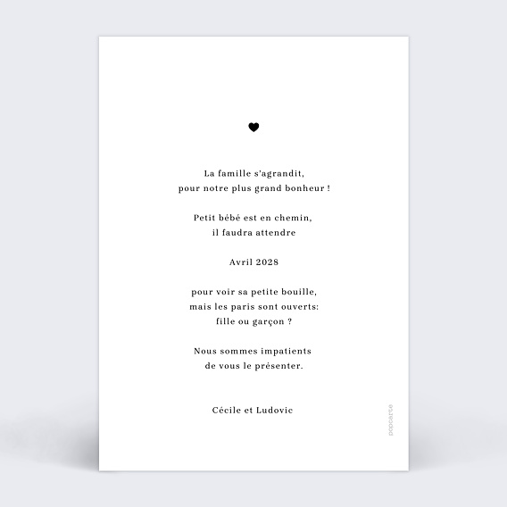 Carte annonce grossesse Calendrier Naissance Verso