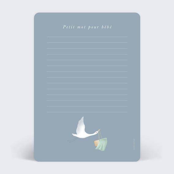 Carte annonce grossesse Cigogne Élégante Pronostics Verso