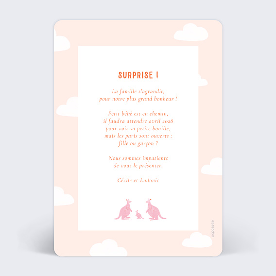 Carte annonce grossesse Dans la poche Verso