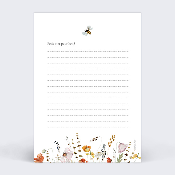 Carte annonce grossesse Fleurs des Champs Verso