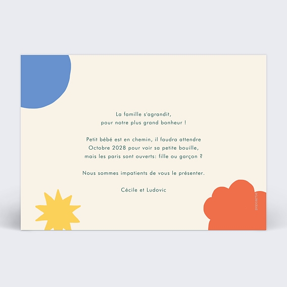 Carte annonce grossesse Papa + Maman colorée Verso