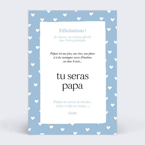 Carte annonce grossesse Promotion papa Verso