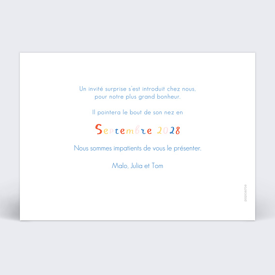 Carte annonce grossesse Deuxième Enfant Verso