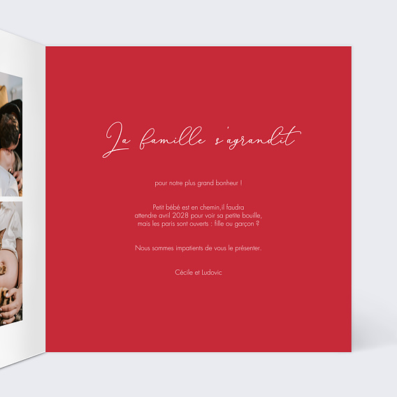 Carte annonce grossesse Photo Coeur Intérieur Droit