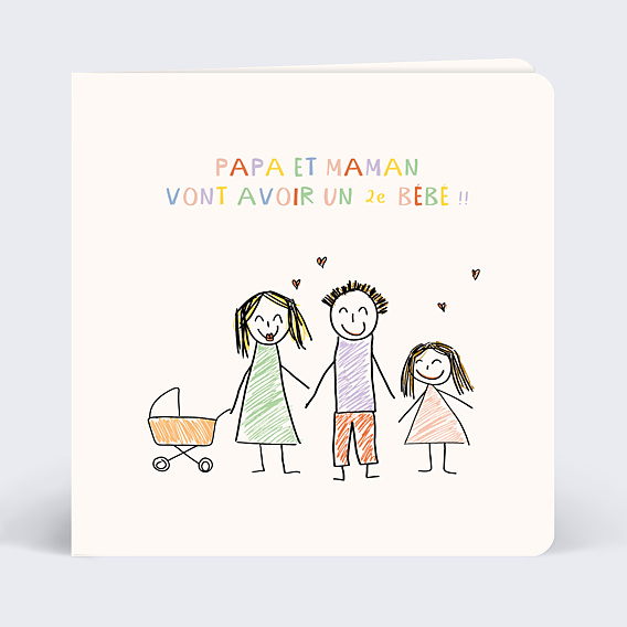 Carte Annonce Grossesse Dessin papa et maman fille