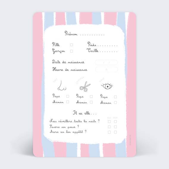 Carte annonce grossesse Carte Pronostic Rose et Bleu Verso