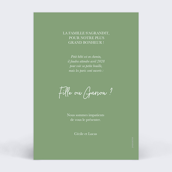 Carte annonce grossesse Labyrinthe fille Verso