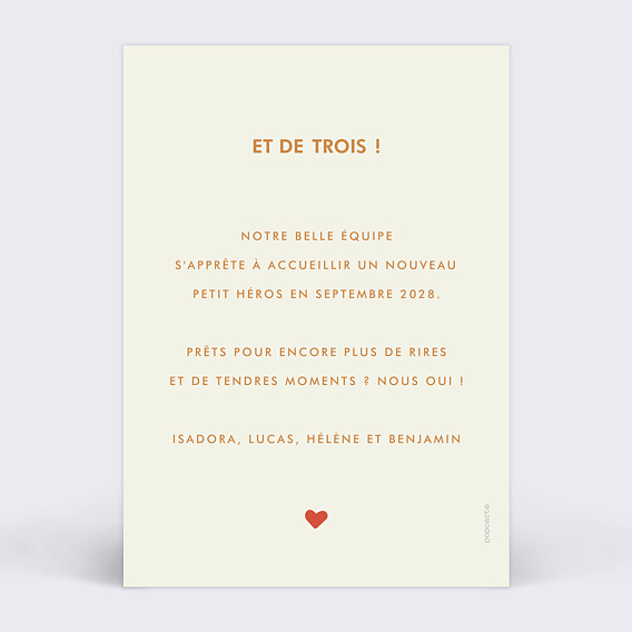 Carte annonce grossesse Troisième enfant Verso