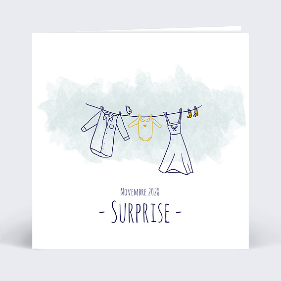 Carte annonce grossesse Linge de Famille Recto