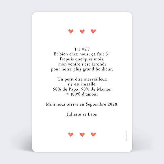 Carte annonce grossesse Motif Coeur Verso