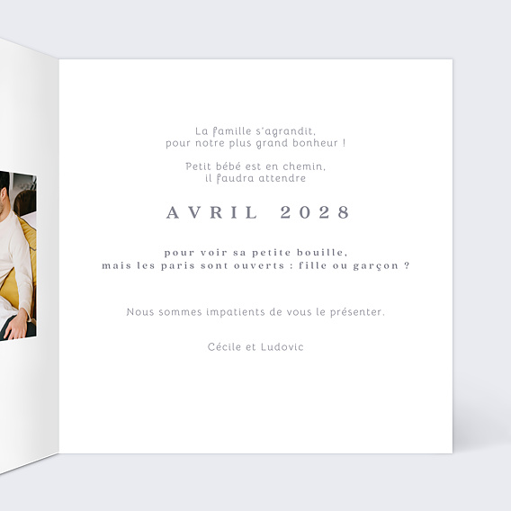 Carte annonce grossesse Pleine page Intérieur Droit