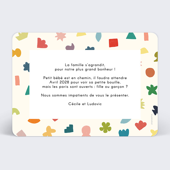 Carte annonce grossesse Message à décrypter Verso