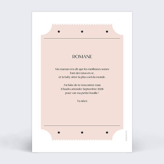 Carte annonce grossesse Bon pour tata Verso