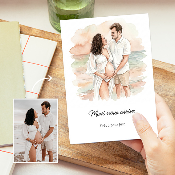 Carte Annonce Grossesse Votre photo en aquarelle