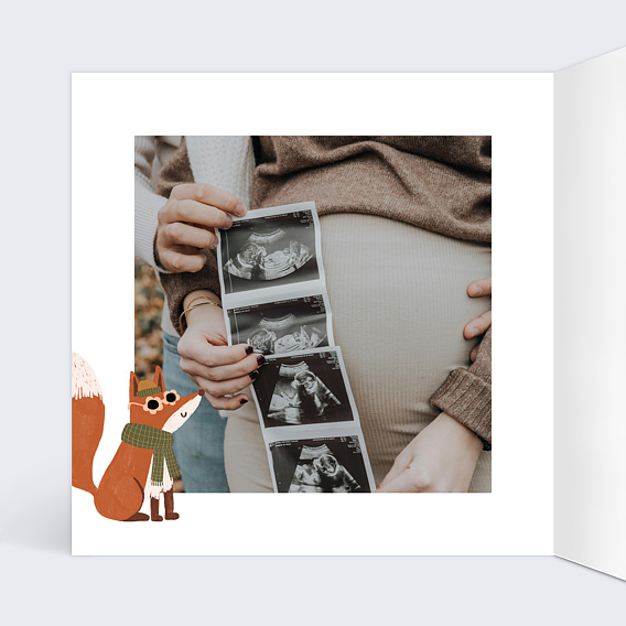 Carte annonce grossesse Renard automne Intérieur Gauche