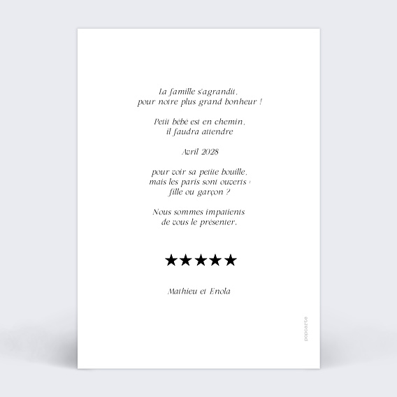 Carte annonce grossesse Grande affiche Verso