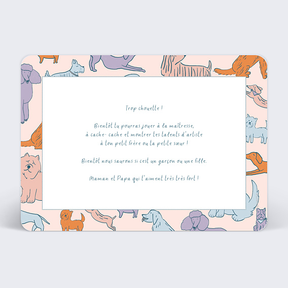 Carte annonce grossesse Cherche et trouve soeur Verso