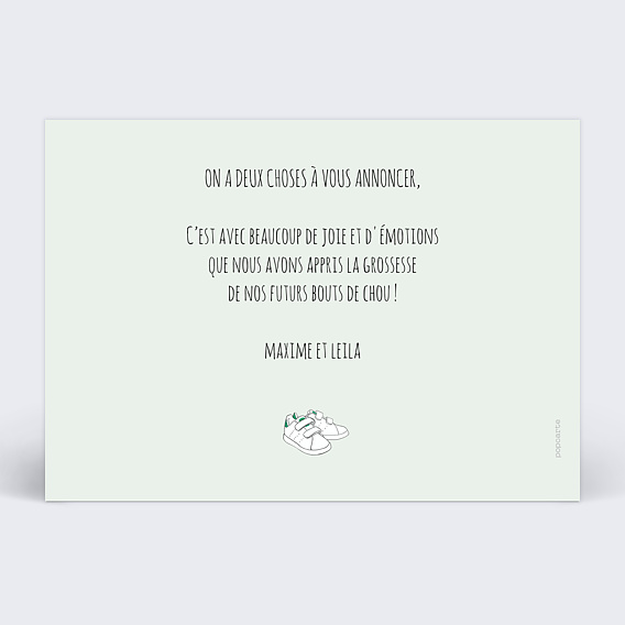 Carte annonce grossesse Famille Baskets Enfants Verso